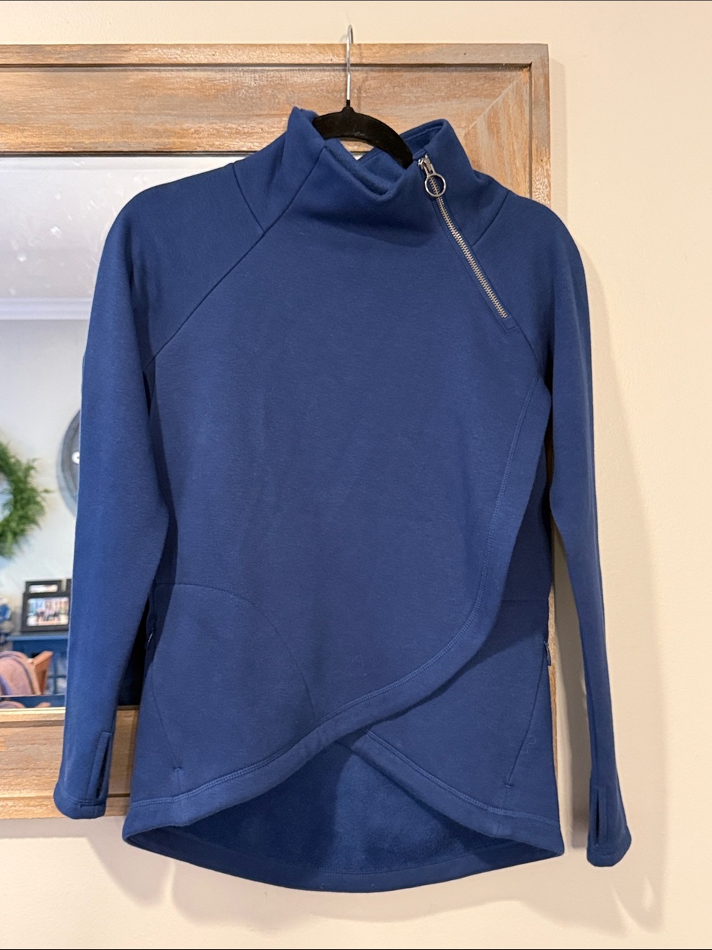 Athleta Deep Blue Asymmetrical Zip Turtleneck Pullover